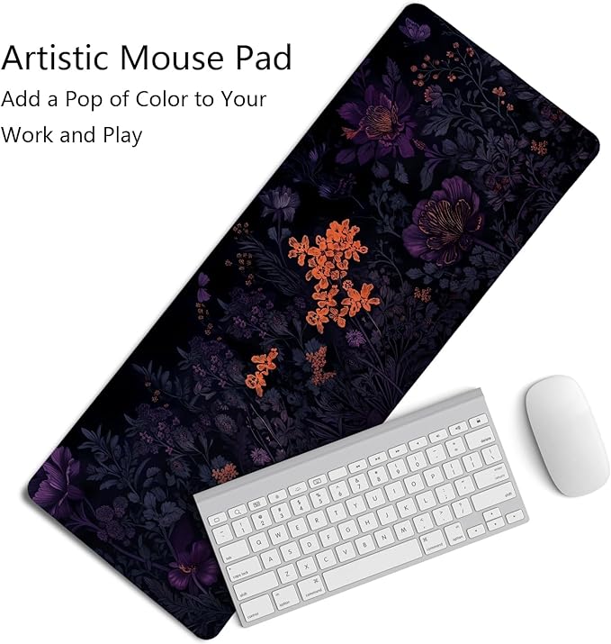 Gothic Purple Butterfly Floral Mouse Pads,Dark Aesthetic Cottagecore Mouse Pad,Mystical Botanical Flower Desk Mat,Purple Botanical Desk Mat for Home Office Dorm Desktop Decor,31.5x11.8 Inch