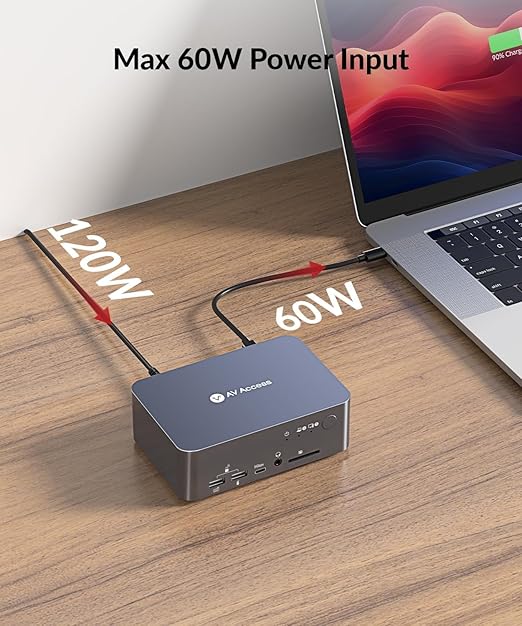 AV Access KVM Switch 2 Monitors 2 Computers with Ethernet, EDID, 4K@60Hz/2K@144Hz/1080P@240Hz, KVM Docking Station Dual Monitor for Laptop & Desktop, USB-C Charge, Aluminum, 3xUSB 3.0, Power Supply