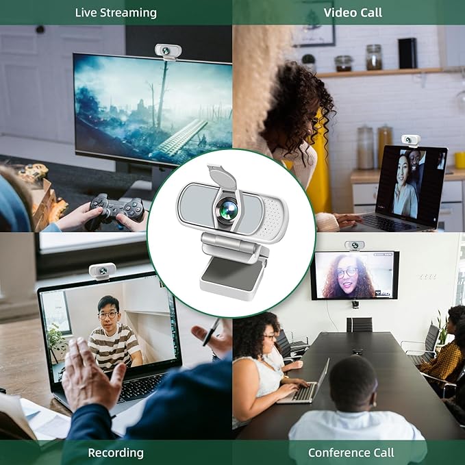 Full HD 1080P White Webcam with Privacy Shutter and Tripod, Pro Streaming Web Camera with Microphone, Widescreen USB Computer Camera for Laptop Desktop Mac