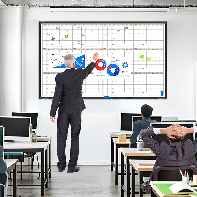 12 Month Calendar Whiteboard for Wall, 72" x 40" Large Wall Calendar Dry Erase with Tray, Magnetic Dry Erase Calendar for Wall Mounted Bulletin Board for Home Classroom Office Organization