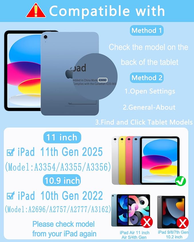 Case with Keyboard Mouse for iPad A16 11th 10th Generation 11/10.9 inch,Rainbow Backlit Detachable Keypad Rotatable Magnetic Cover with Pencil Holder for iPad 11 2025 10 Gen 2022 Black