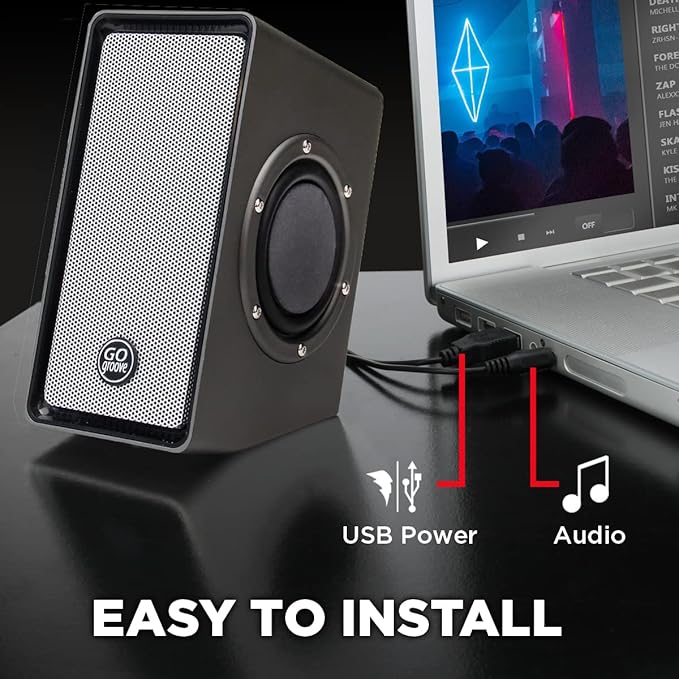 GOgroove Computer Speakers for Desktop PC, USB Powered Plug and Play 3.5mm AUX, Compact Design, Volume Knob, Sound for Office, Business & School, Works with Windows & Mac, Laptop/Desktop/Projector