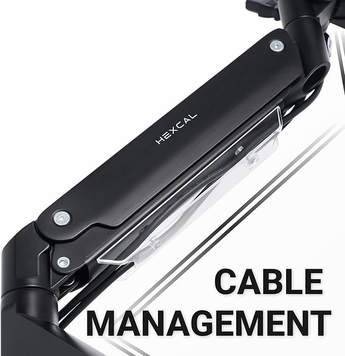 Hexcal Heavy Duty Monitor Arm for 57" Ultrawide Screens, Support up to 59.4 lbs, Full Motion Desk Mount with Quick Release VESA (75/100/200mm), C-Clamp & Grommet Base, Space-Saving Design