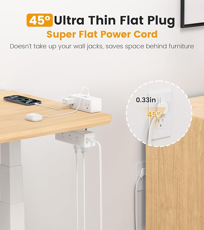 Dual Layer Desk Clamp Power Strip, Desktop Edge Mount Surge Protector with 15 AC Outlets & 4 USB Ports(20W USB-C), Ultra Thin Flat Plug & 5FT Power Cord for Office Home(ETL Listed)