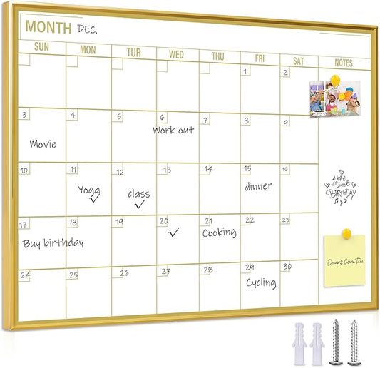 Gold Dry Erase Calendar Whiteboard for wall-20’’x28’’,Portable Aluminum Frame,Magnetic Calendar White Board,Wall Planner Dry Erase Board for Office, Kitchen, School, Home