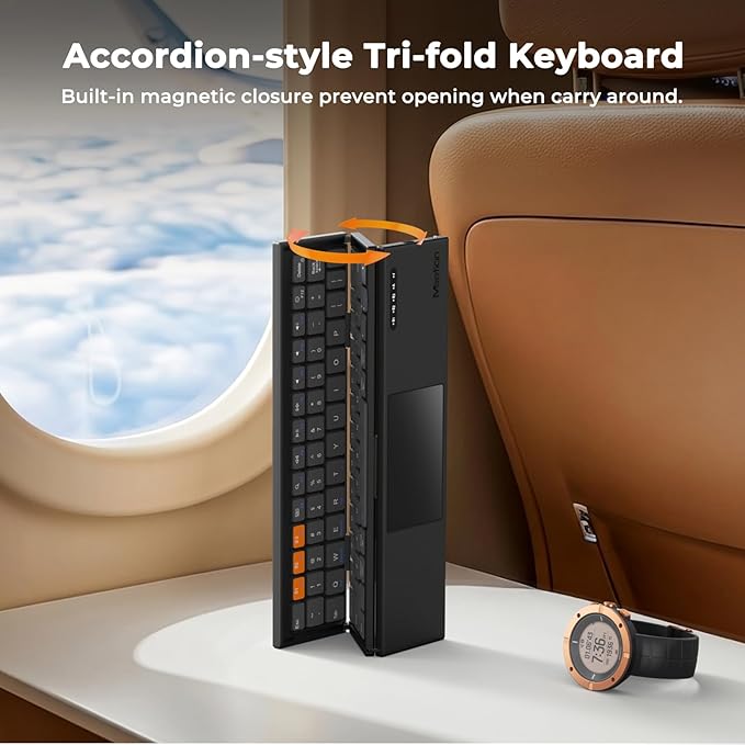 MEETION Foldable Bluetooth Keyboard with Touchpad, Tri-Folding Compact Box Portable Keyboard, Rechargeable Wireless Travel Keyboards with Trackpad for iPad Smartphone Laptop PC Windows iOS Mac Android