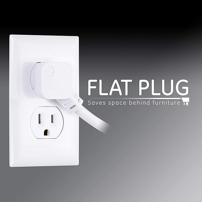 GE Surge Protector Power Strip, 6 Ft Extension Cord, 6 Outlet Extender, 800 Joules, Flat Plug, Twist-to-Close Safety Covers, ETL Listed, White, 2 Pack, 54638
