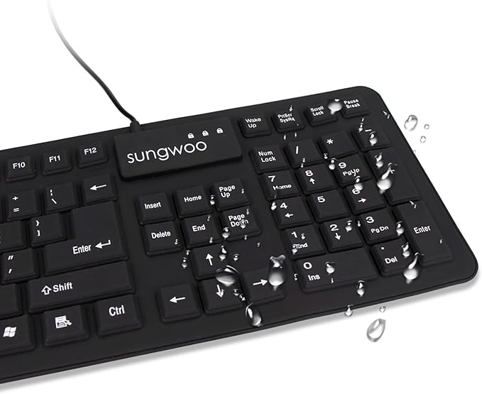 Sungwoo Foldable Silicone USB Wired Standard Waterproof Rollup Keyboard for PC Notebook Laptop, Full Size (Black)