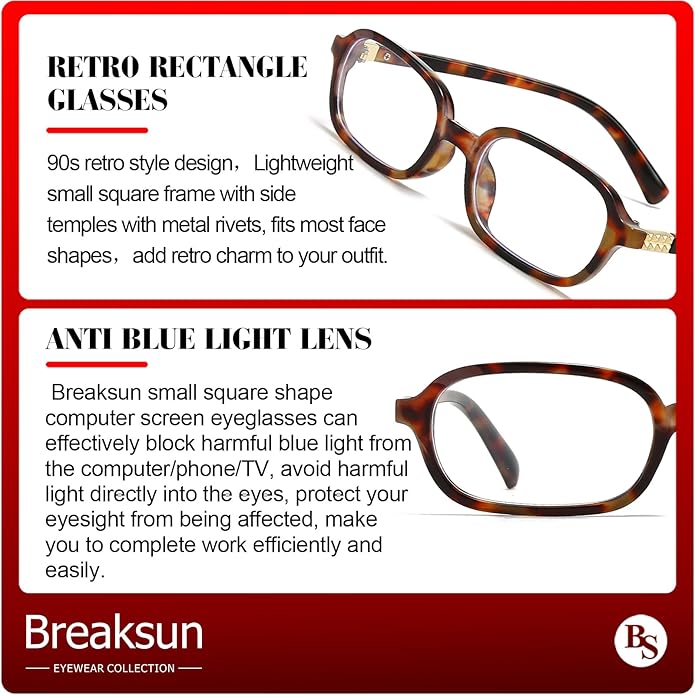 Retro Rectangle Glasses for Women Men Small Square Blue Light Blocking Glasses Vintage Eyeglasses