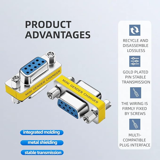 db9 Connector Null Modem Adapter，9-Pin Serial vga Adapter RS232 db9 Gender Changer,for Computer and Industrial Device Data Transfer(F-F (5P))