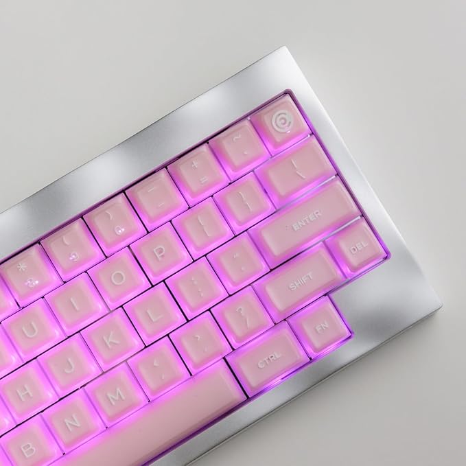 ULTRAEQUIP Keycap Set Pink Jade, 160 Keys RSA Profile PBT Keycaps Double Shot Translucent Custom Set with Split 7U Spacebar for Alice ISO ANSI 60, 75, 80, 95, 100% Mechanical Keyboard