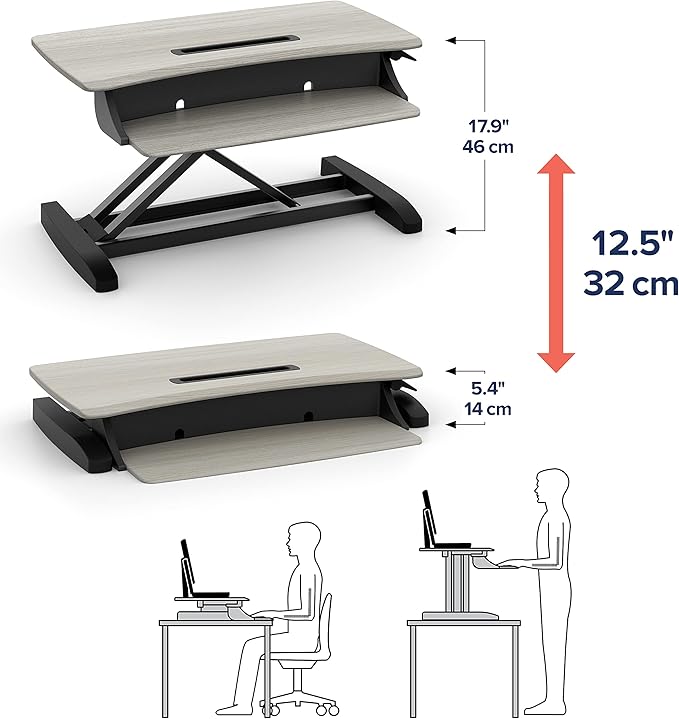 Ergotron – WorkFit-Z Mini Small Standing Desk Converter, Laptop Sit Stand Desk Riser for Tabletops and Home Office – 31 Inch Width, Grey Woodgrain
