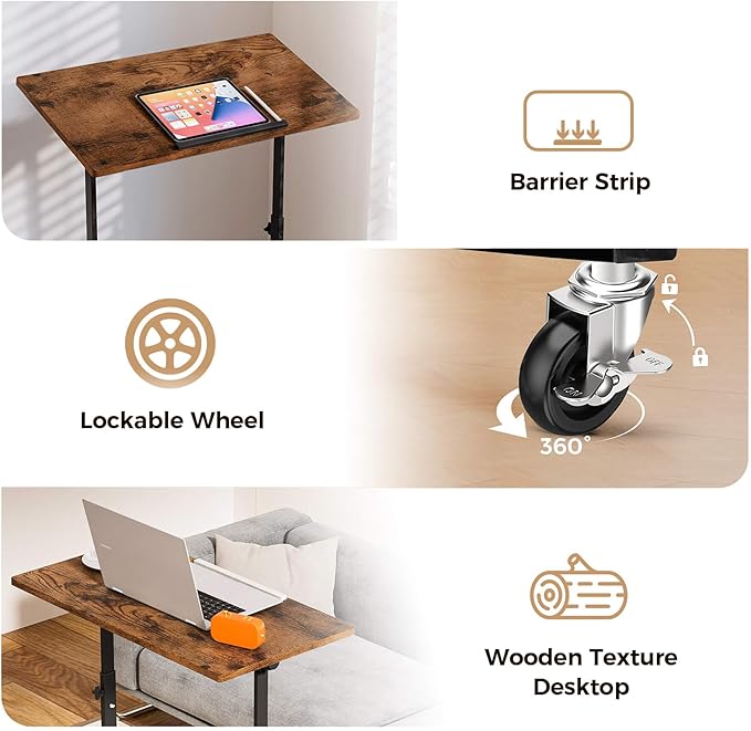 GTPLAYER Standing Desk Adjustable Height & Tiltable Tabletop, 32 Inch Portable Desk for Home Office Stand Up Work and Walking Pad Treadmill, Small Mobile Computer Table for Laptop, Brown