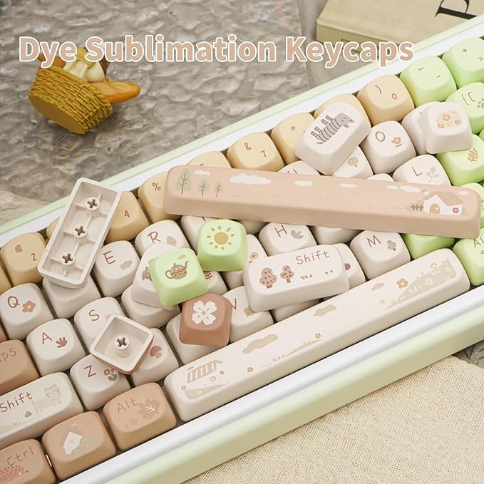 Pink White Keycaps, Dye-Sublimation PBT Keycaps, MOA Profile Cute Keyboard Keycap Set for 61/64/68/84/87/100/104/108 Cherry MX Mechanical Keyboard