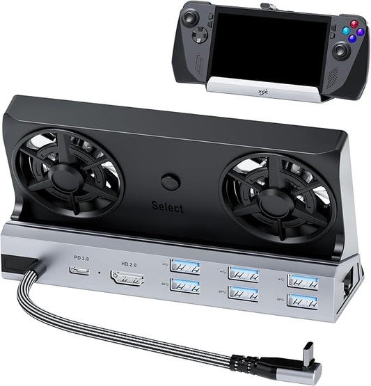 Dual Cooling Fans 12 in 1 Steam Deck Docking Station with 4K@60Hz 2.0,6 USB Ports,1000Mbps,USB-C 100W PD,40Gbps Adapter for Steam Deck/Rog Ally/Switch/Legion Go