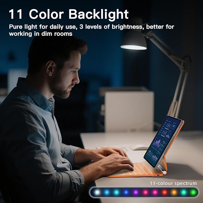 for iPad Air 11 inch Case with Keyboard (M4/M3/M2, 2026/2025/2024), iPad Pro 11 (4th/3rd/2nd/1st Gen) & Air 5/4th Magic Keyboard Case, Backlit, Multi-Touch Trackpad, Orange