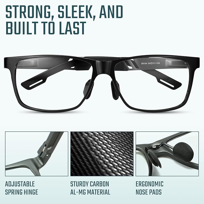 IBOANN Blue Light Glasses for Men - Lightweight Al-Mg Metal, Gaming Computer Blocking Glasses, Eye Protection Anti Eyestrain