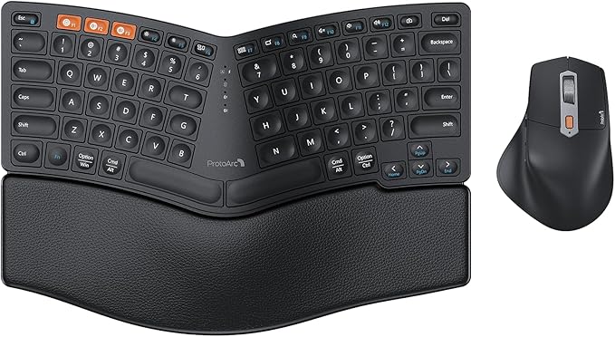 ProtoArc Bluetooth Ergonomic Keyboard Mouse, EKM04 Mini Compact Wireless Ergo Keyboard Mouse Combo, Split Design, Wrist Rest, Multi-Device, Rechargeable, for Windows/Mac - Black