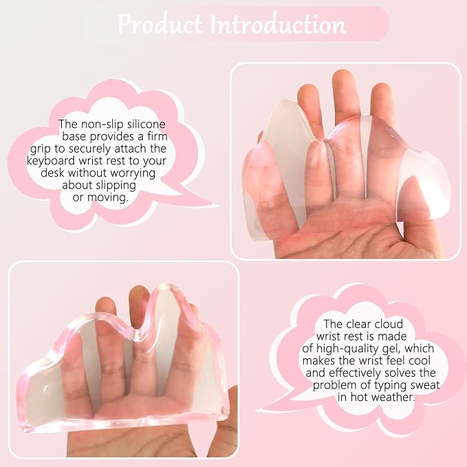 Acrylic Computer Keyboard Stand with Gel Mountain Wrist Rest Keyboard Riser with Comfortable Clear Silicone Mouse Wrist Pad Ergonomic Tilted Transparent Keyboard Holder for Desktop Office Hot Pink