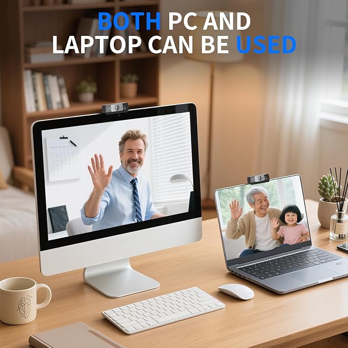 24MP 4K Ultra HD Web Camera with Microphone, USB Computer Camera for PC, Laptop, Mac, Plug and Play Desktop Web Cam for Streaming, Zoom, Teams, 4K Webcam with Auto Light Correction & Wide Angle
