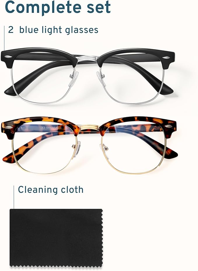 racico Blue Light Glasses for Men – Computer Gaming Blocking Glasses Anti Eyestrain, UV Clear Lens, Vintage Blue Blockers
