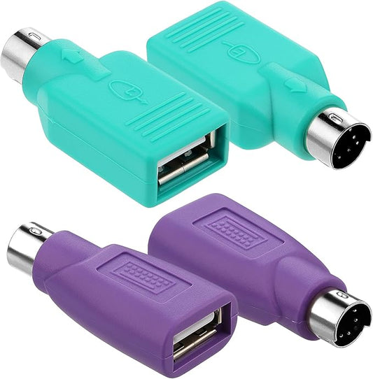 4 Pcs PS/2 to USB A Adapter Male to Female Keyboard Adapter 2 Colors USB Female t o PS/2 Male Converter for Mouse and Keyboard PS-2 Jack t o USBs A Plug Replacement for Desktop PC Laptop Notebook