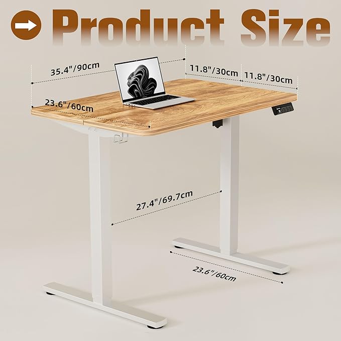 ERGOMAKER 35" Electric Standing Desk, Adjustable Height, Sit Stand Up Desk for Home Office & Computer Workstations, Memory Controller, Light Rustic Brown