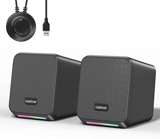 Computer Speakers,with 7 Colorful RGB Lights, Headphone Jack, Enhanced Bass and Volume Control, PC Speakers USB Powered Gaming Speakers for Laptop Monitor PC Tablet Phone