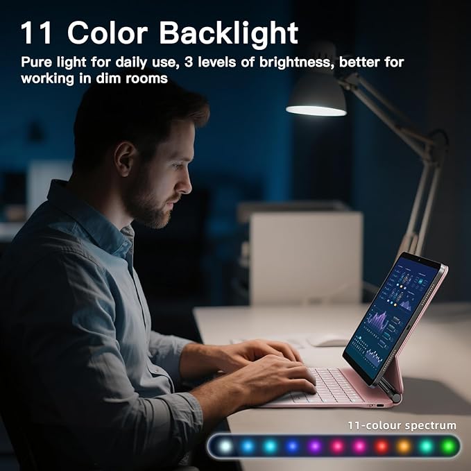 for iPad Air 11 inch Case with Keyboard (M4/M3/M2, 2026/2025/2024), iPad Pro 11 (4th/3rd/2nd/1st Gen) & Air 5/4th Magic Keyboard Case, 11 Colors Backlit, Multi-Touch Trackpad, Pink