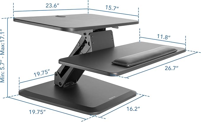Mount-It! Compact Standing Desk Riser, Height Adjustable Desktop Sit Stand Workstation with Gas Spring, Tabletop Stand Up Desk with Keyboard Tray, Black