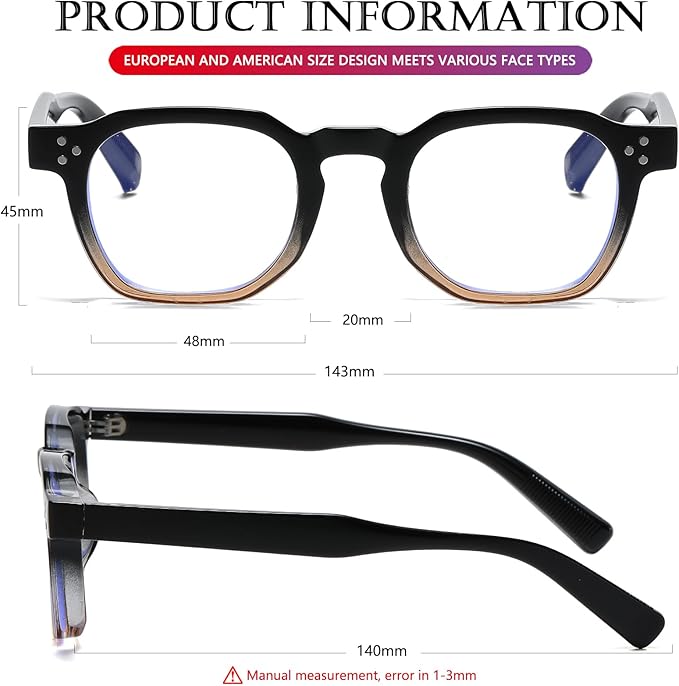 AIEYEZO Retro Blue Light Glasses for Men Women Square Thick Framed Eyeglasses Trendy Vintage Computer Glasses