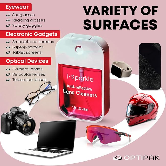 I-Sparkle Anti-Reflective Lens Cleaner Spray kit | (2x) 1.35oz Glasses Cleaner Spray + (2x) Microfiber Cloth for Eyeglasses, Sunglasses, Lenses, Screens and Camera Cleaning Kit (4 Piece Set)