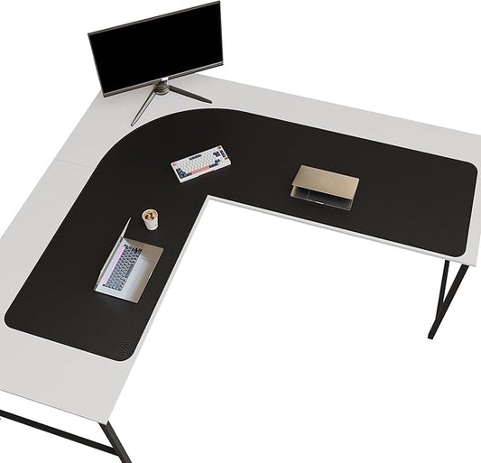 Vyaaa (59"+70.8") x 23.6" L Shaped Leather Desk Pad (Black), Dual-Sided Reversible PU Leather Desk Mat, Extra Large Mouse Pad, Compatible with L Shape Computer Desk for Home or Office
