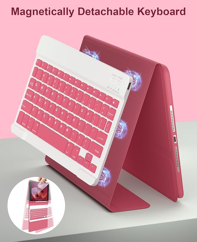 iPad 9th Generation Case with Keyboard 10.2 Inch 2021/2020/2019 Wireless BT Detachable Folio Cover with Pencil Holder for iPad th Gen/8th Gen/7th Gen/iPad Pro 10.5" (Pink)