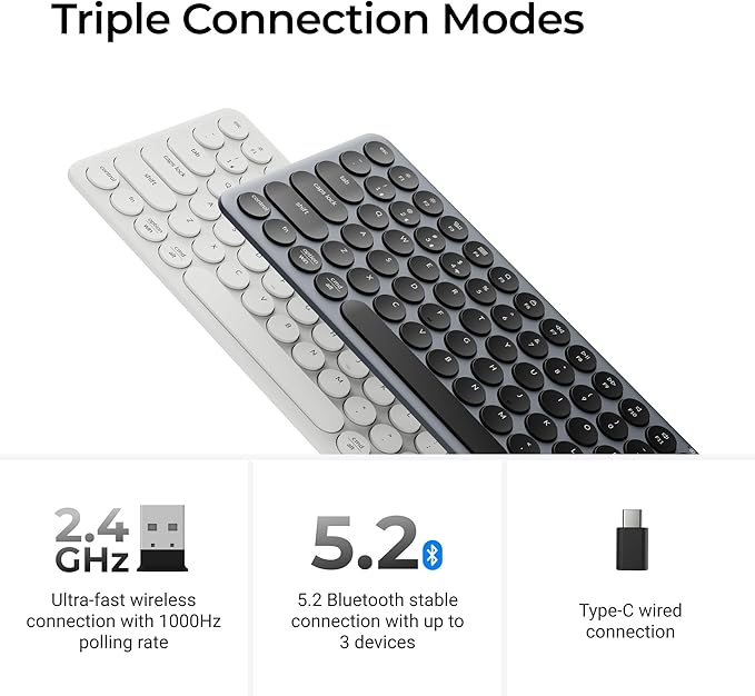 Keychron B3 Pro 75% Ultra-Slim Wireless Keyboard, 2.4GHz, Bluetooth 5.2 / Wired USB Connection, Portable Silent White Bluetooth Keyboard for Mac Windows Linux Tablet Phone