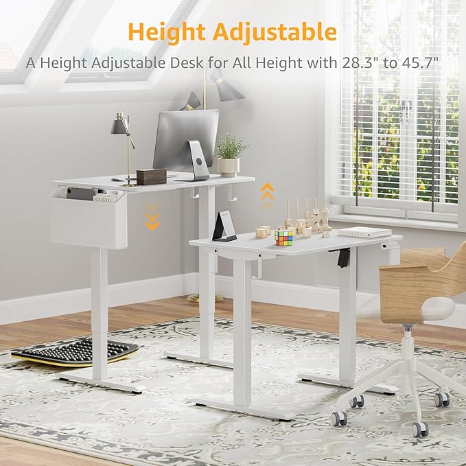 White Electric Standing Desk - 32 Inch Small Adjustable Height Stand up Desk for Writing Study Work, Mini Sit to Stand Desks Workstation for Small Space Adult Boys Girls Bedroom Home Office