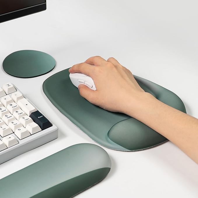 Ergonomic Mouse Pad and Keyboard Wrist Rest Set, Keyboard and Mouse Pad, Mouse Wrist Support, Non-Slip Coaster, Comfort & Support for Typing and Gaming,Reduces Fatigue (3, Green)