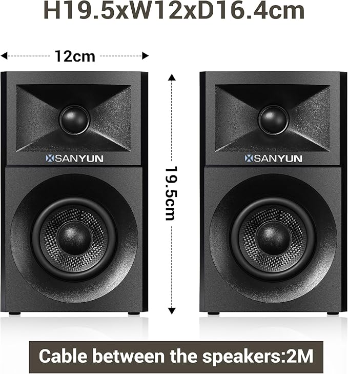 Sanyun SW203 4.0 Computer Speakers - 60W 4-Way DSP Control 3D Immersive Sound - 3" Carbon Fiber Woofer & 20mm Silk Dome Tweeter - 24bit DAC USB/Bluetooth 5.4/AUX - Studio-Grade Audio (Pair, Red)