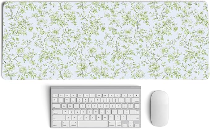 Sage Green Chinoiserie Mouse Pad,Vintage Light Green Floral Desk Mat,XL Large Vintage Flowers Preppy Mouse Pad,Girly Laptop Desk Mat for Dorm Home Office Decor,31.5x11.8 Inch