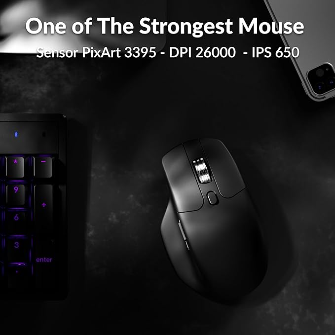 Keychron M6 Silent Wireless Gaming Mouse, 1000Hz, Bluetooth 5.3/2.4GHz/Wired, PixArt 3395 Sensor (26K DPI), 86g, On-Board Memory Profiles for Plug & Play, Programmable for Mac/Windows/Linux – Black