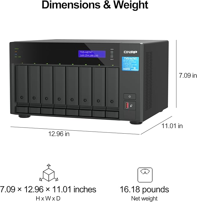 QNAP TVS-h874T-i7-32G-US 8 Bay High-Speed Desktop NAS with Intel 12th Gen CPU, up to 64GB DDR4 Memory, Thunderbolt 4 and 2.5GbE connectivity (Diskless)