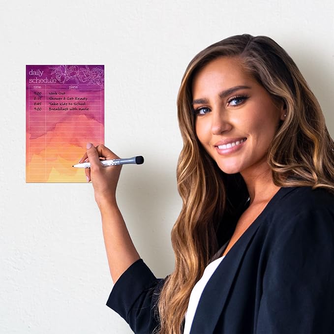 Dry Erase Daily Schedule Planner Sticker Decal by Glassboard Studio | Removable & Reusable | Magnetic Fine-Tip Marker Included (6 x 9 inches, Peony)