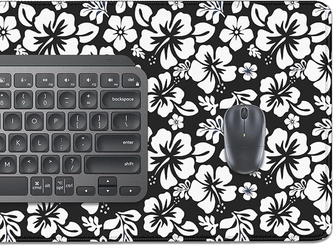 Black and White Flowers Desk Pad Mouse Pad,Large XL Floral Mouse Mat with Stitched Edges for Gift,Non-Slip Rubber Base Mousepad for Office PC Keyboard Laptop and Home Work Desk Mat(31.5X11.8 in)