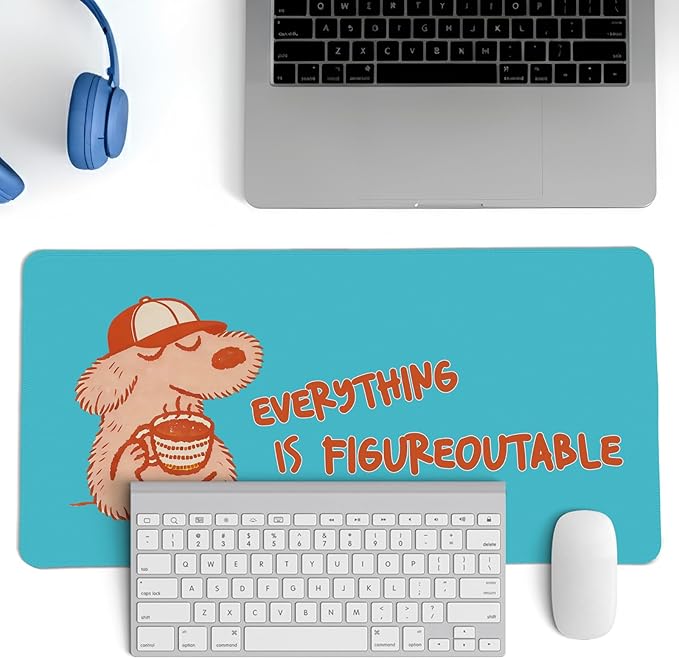 Blue Cute Dog Mouse Pad,Fun Positive Affirmations Mouse Pads,Kawaii Motivational Desk Mat for Home Office Dorm Desktop Decor,Dog Lover Gift,Everything is Figureoutable,23.6x11.8 Inch
