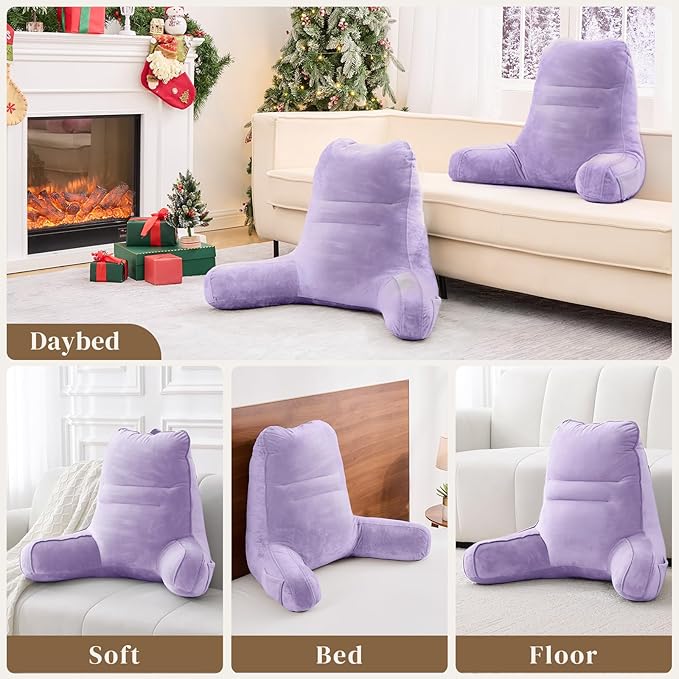 Sasttie Reading Pillow, Pillows for Reading or Relaxing – Ergonomic Support for Head, Neck, Back, and Lumbar, 21-Inch, Lavender