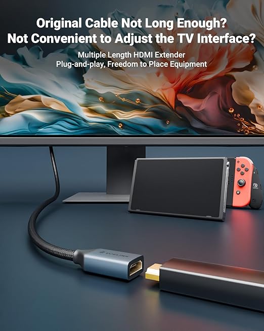 VCELINK 8K Short HDMI Extender Cable 2 FT Ideal for Tight Spaces, HDMI Extension Cable Support 8K@60Hz, 4K@120Hz/144Hz, HDCP 2.2/2.3, Compatible with Roku TV Stick, HDTV, Game Console, Laptop, 1 Pack