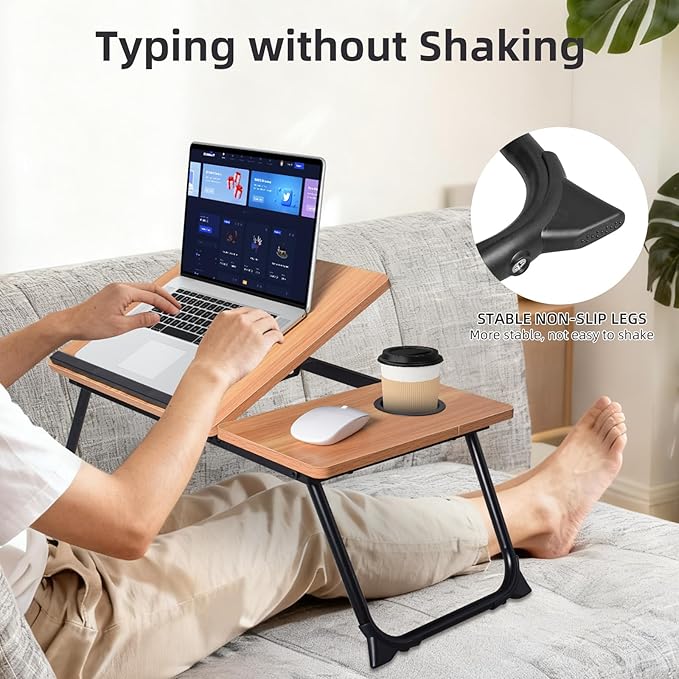 XXL Adjustable Lap Desk - Sturdy Portable Foldable Laptop Desk for Bed & Sofa, Height Adjustable Laptop Bed Stand, Ergonomic Lap Table for Adults Work, Writing and Gaming (Wood)