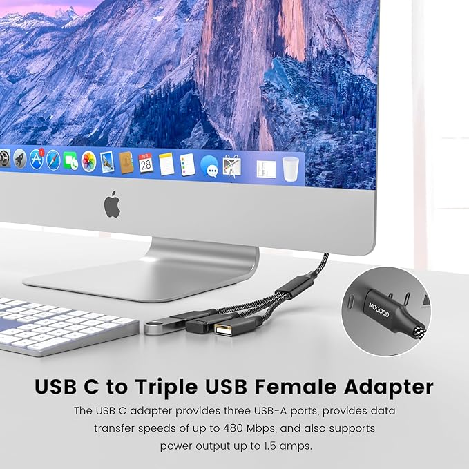 USB C Male to Three USB Female Cable Adapter, Type C to 3 Type A 2.0 Port Splitter Dongle Cord Converter Connector Multiple Multi Hub for MacBook, iPad Pro Air, Microsoft Surface Go, PC, Laptop