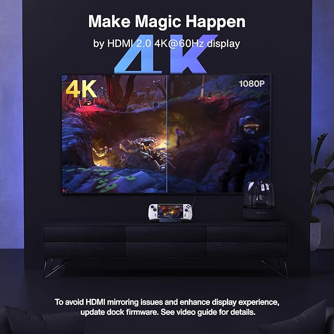 iVANKY ROG Ally Dock with 65W PD Charger, 8-in-1 Docking Station 4K@144Hz for ASUS ROG Ally X/Valve Steam Deck OLED/Legion Go 2/S