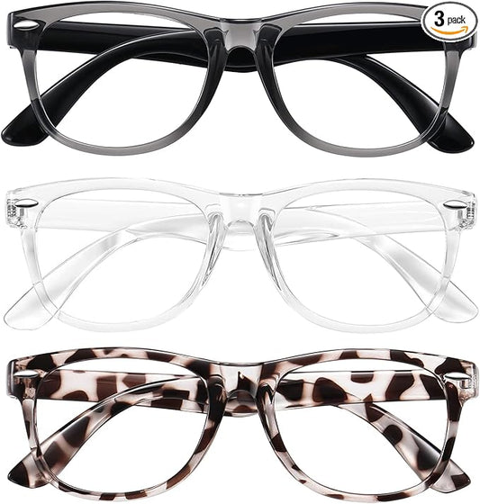 Okany Blue Light Glasses for Kids 3 Pack Blue Light Blocking Glasses for Teen Boys Girls Age 3-10,Computer Screen Gaming TV Phone Glasses Anti Glare,UV & Eye Strain (Grey Black+Transparent+Leopard)